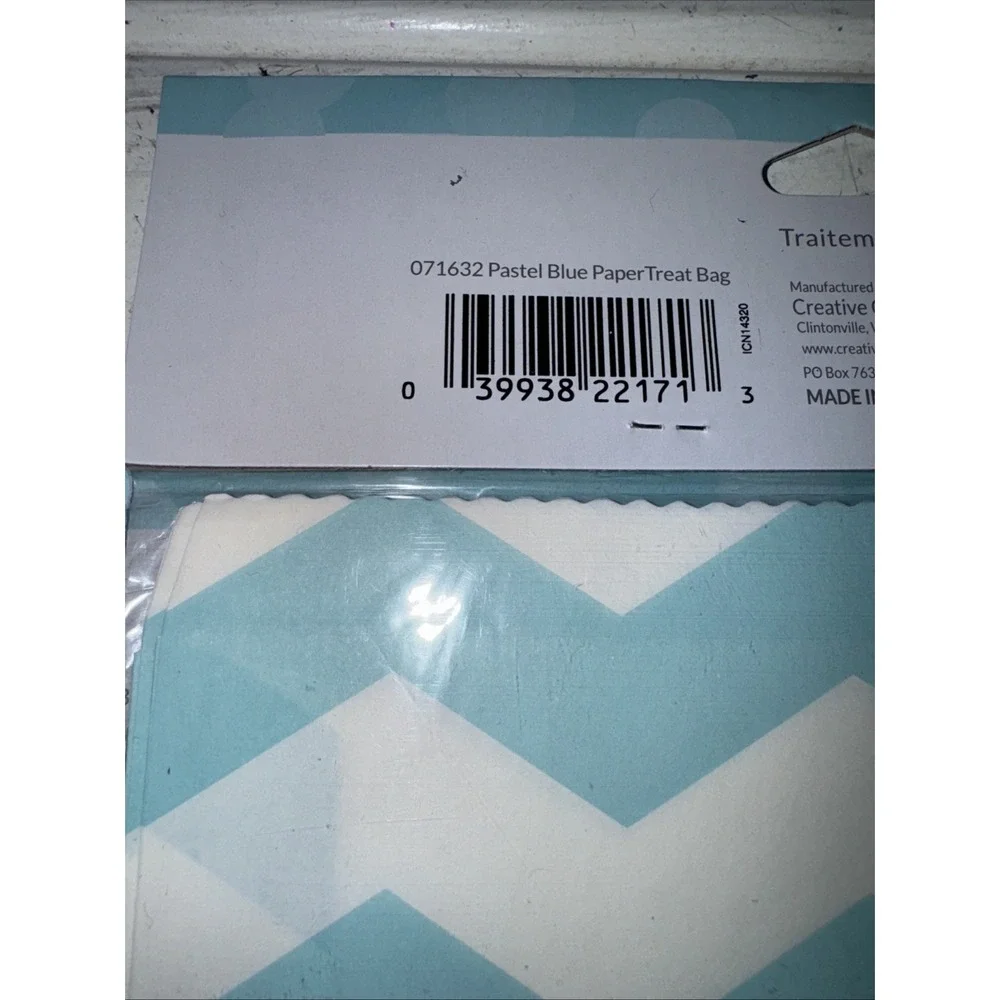 20 Count Pastel Light Blue Chevron Paper Treat Bags 2 X 10ct 8.75